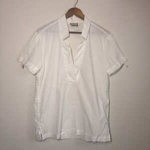 ORTTU Shirt Mens Medium White Collared Popover  Short Sleeve Minimal Star Neck